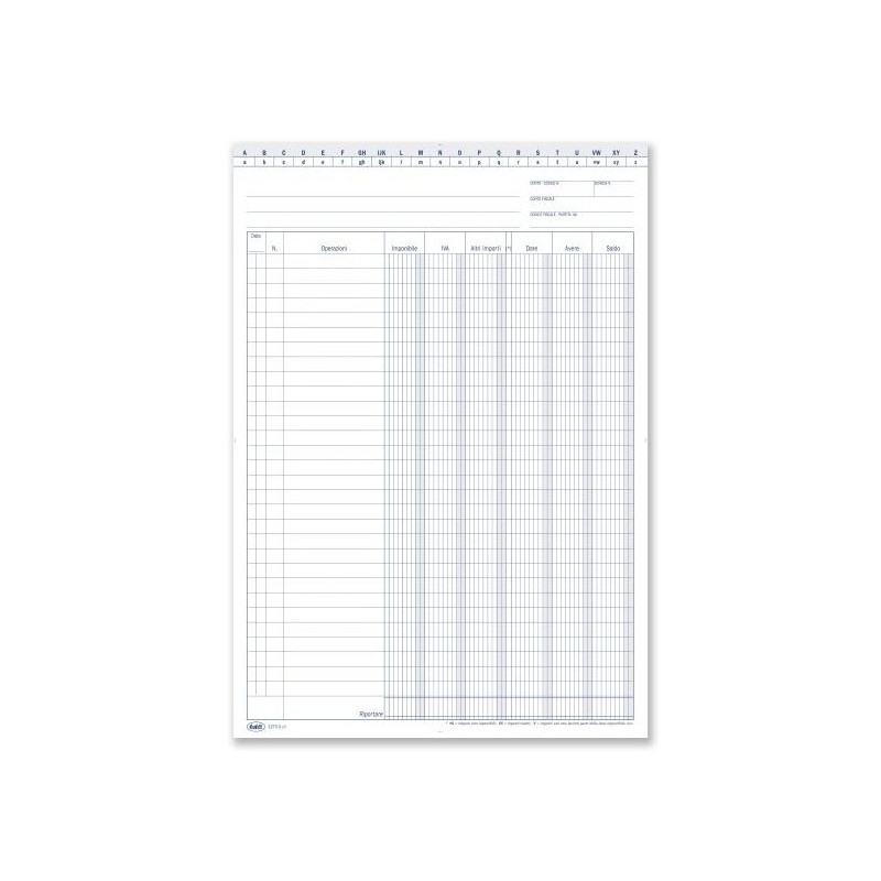 Scheda Dare/Avere/Saldo (in evidenza imponibile e IVA) con naselli A/Z - Scheda da 200 gr. - 30,2x21 cm