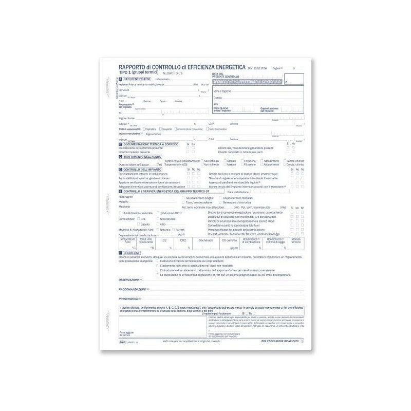 Rapporto di controllo di efficienza energetica Tipo 1 gruppi termici (Allegato II) - Blocco 33/33/33 fogli