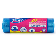 20 Sacchetti Immondizia 50x60cm 35lt 9µ Azzurro Trasp. Logex