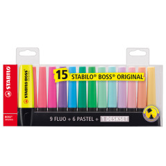 Deskset 15 evidenziatori Boss 70 colori fluo+pastel