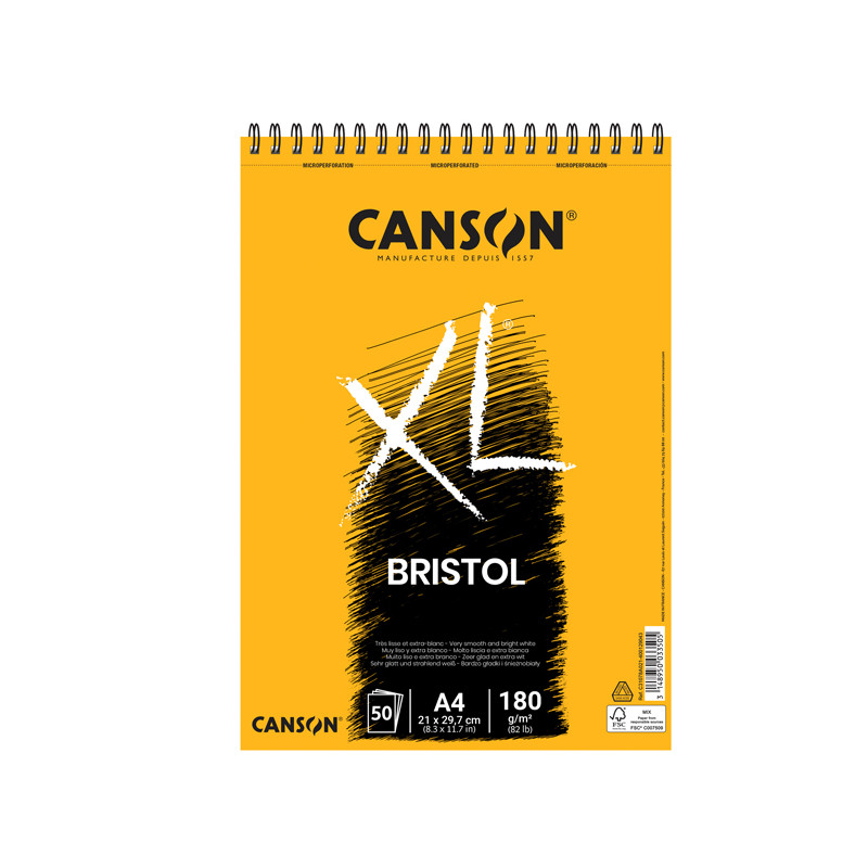 Blocco da disegno collato lato corto XL BRISTOL - Formato A4 - 50 Fogli da 180 gr