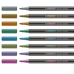 Scatola metallo da 8 Pennarelli Pen 68 metallic - Colori Assortiti