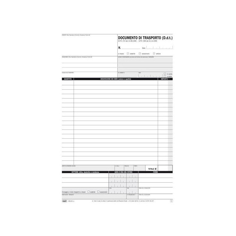 Documento di trasporto - Snap out triplice copia autoricalcante - 31x21 cm