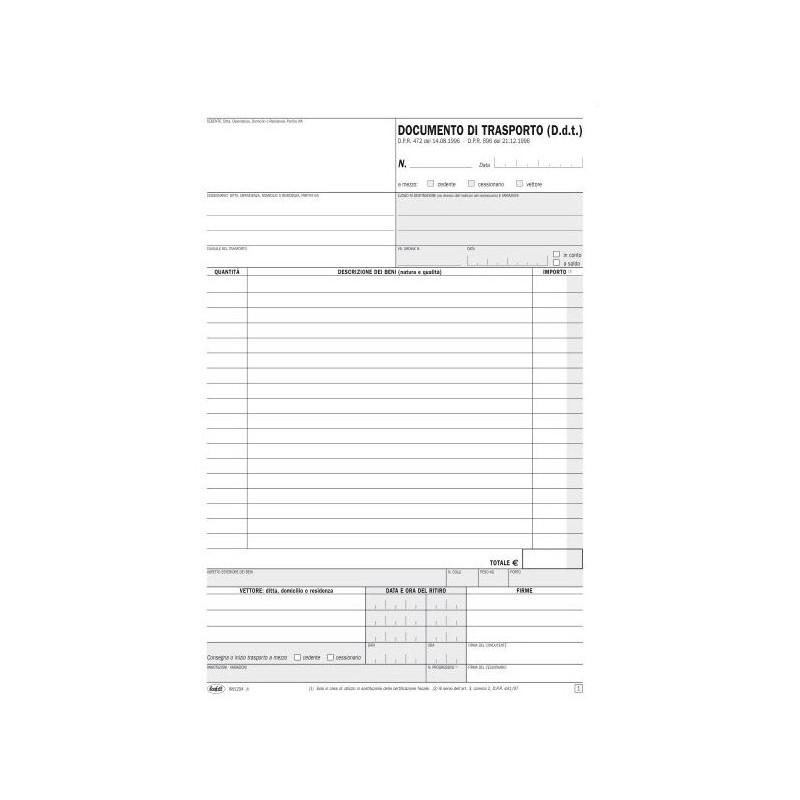Documento di trasporto - Snap out quadruplice copia autoricalcante - 31x21 cm