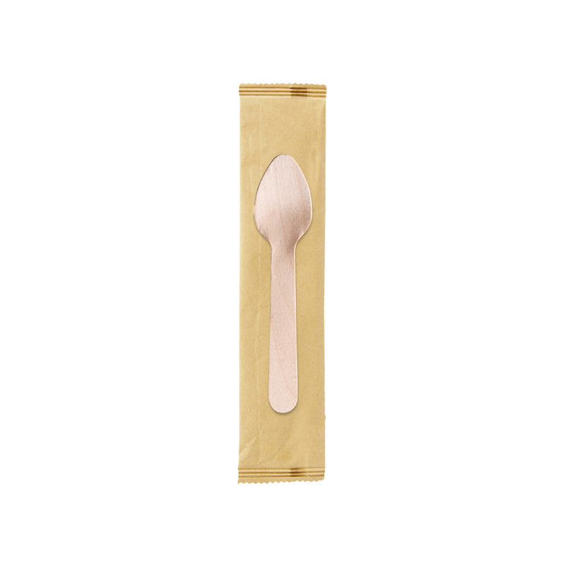 Conf 250 Cucchiaini monouso in legno imbustati singolarmente 11cm Signor Bio