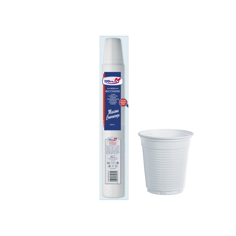 100 Bicchieri 200cc Bianco Monouso Dopla