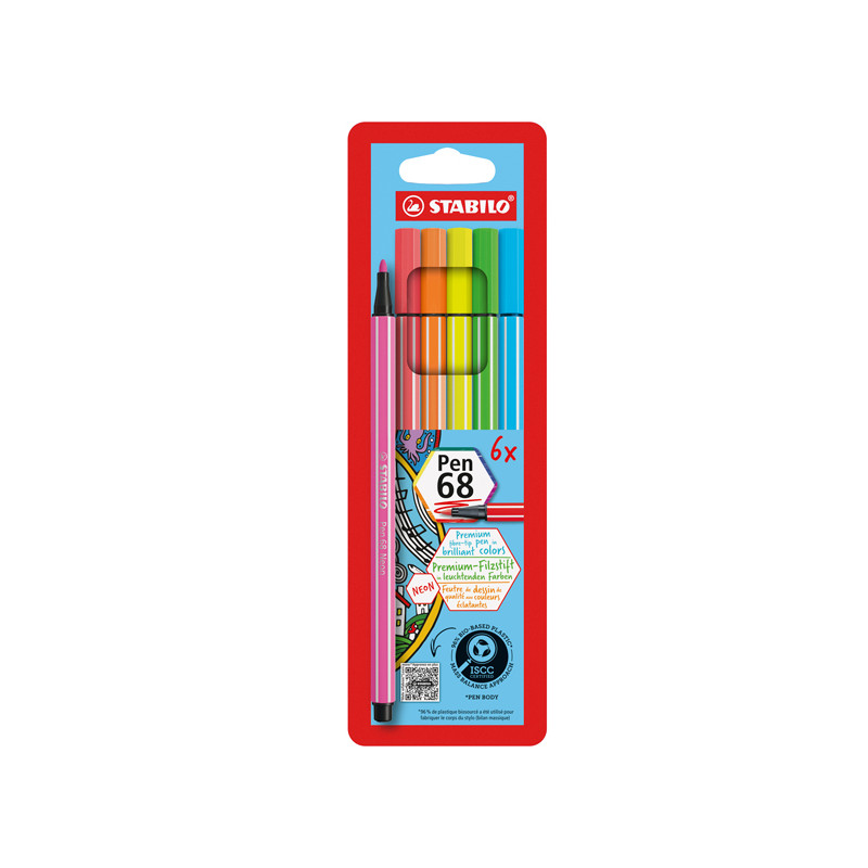 Astuccio 6 Evidenziatori Stabilo Pen 68 Neon - Colori Assortiti